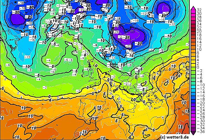 Temperatures over Europe on Thursday